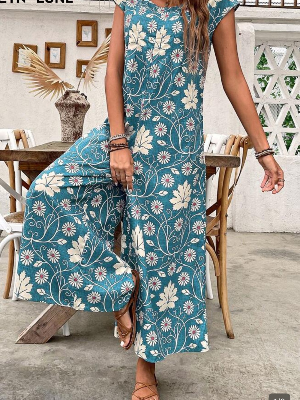 Floral Wide-Leg Jumpsuit in Teal